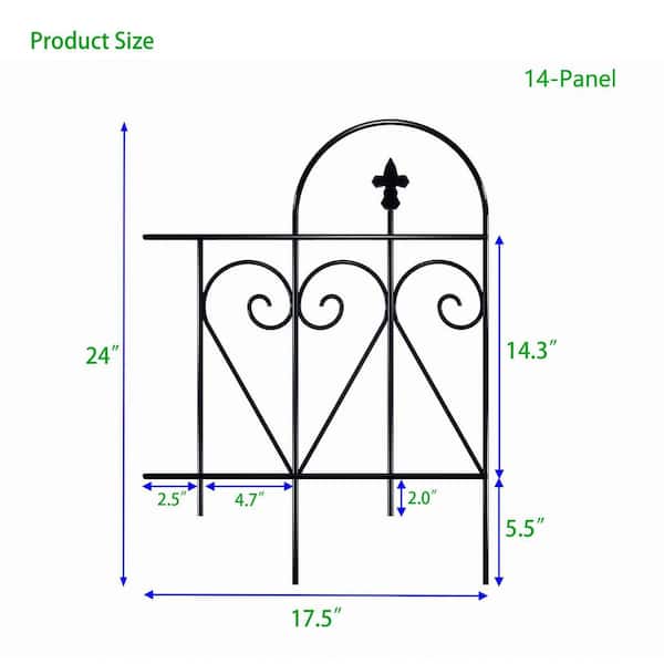 245 in. L x 24 in. H 14-Panel Black Composite Fence Rail Decorative Garden Fence, Decorative Border Fence for Landscape