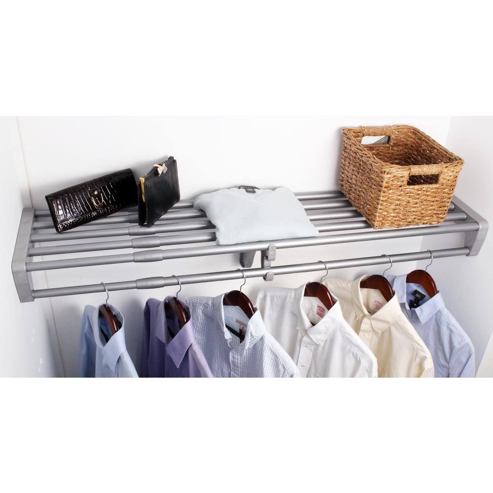 Ez Shelf Expandable Diy Closet Shelf Rod 40 In 73 In W Silver Mounts To 2 Side Walls No End Brackets Wire Closet System Ezs Rs72s The Home Depot