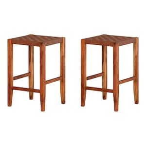 Balka 26 in. Brown Wood and Leather 19 in. Seat Bar Stool set of 2 Included
