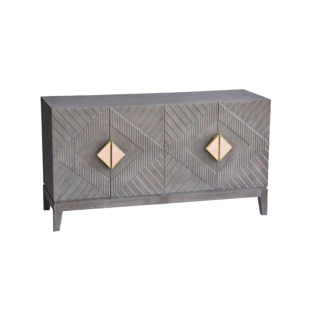 Abiel 55 Inch Gray Mango Wood Sideboard with Diamond Carving