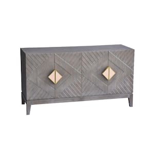 Abiel 55 in. Gray Mango Wood Top Sideboard Buffet Cabinet Console with 4-Doors and Ornate Diamond Carving
