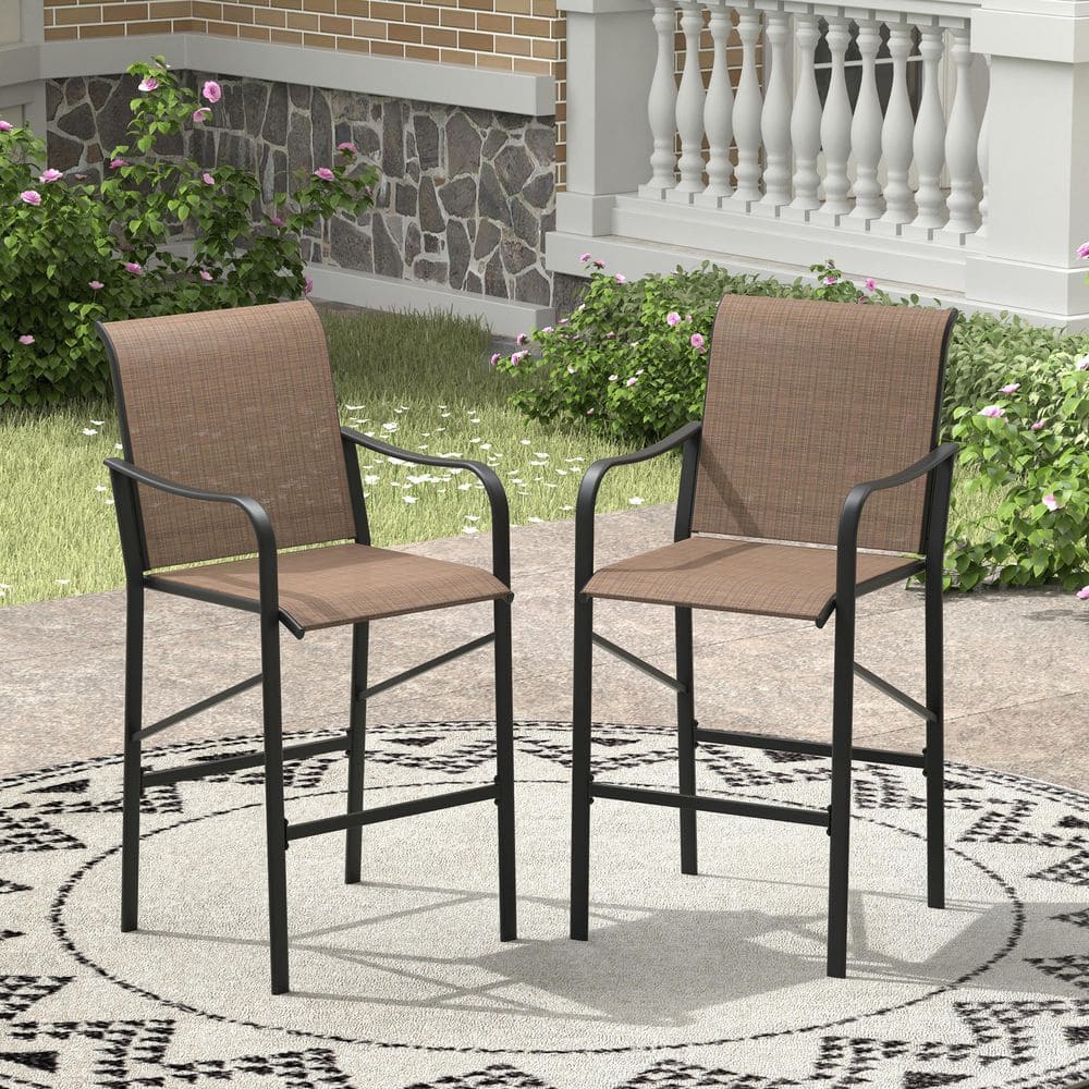 Brown Outdoor Bar Stool, Patio Bar Height Textilene Chairs with Armrest (6-Pack) price history on PriceWatchPro