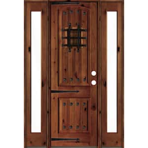 60 in. x 96 in. Mediterranean Knotty Alder Left-Hand/Inswing Clear Glass Red Chestnut Stain Wood Prehung Front Door