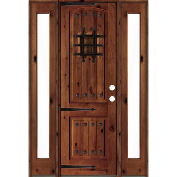 Krosswood Doors 76 in. x 96 in. Mediterranean Knotty Alder Left-Hand/Inswing Clear Glass Red Chestnut Stain Wood Prehung Front Door