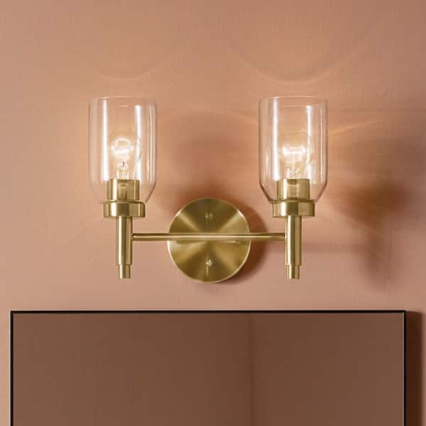 Madden 14.25 in. 2-Light Champagne Bronze Modern Bathroom Vanity Light with Clear Glass