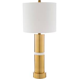 Maurizio 28.5 in. Brass Indoor Table Lamp with Off-White Drum Shaped Shade