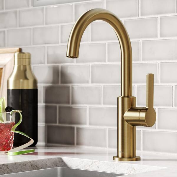 KRAUS Oletto Single-Handle Kitchen Bar Faucet in Brushed Brass KPF ...