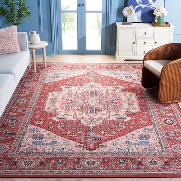 Tucson 10 x 14 Red/Pink Medallion Washable Area Rug