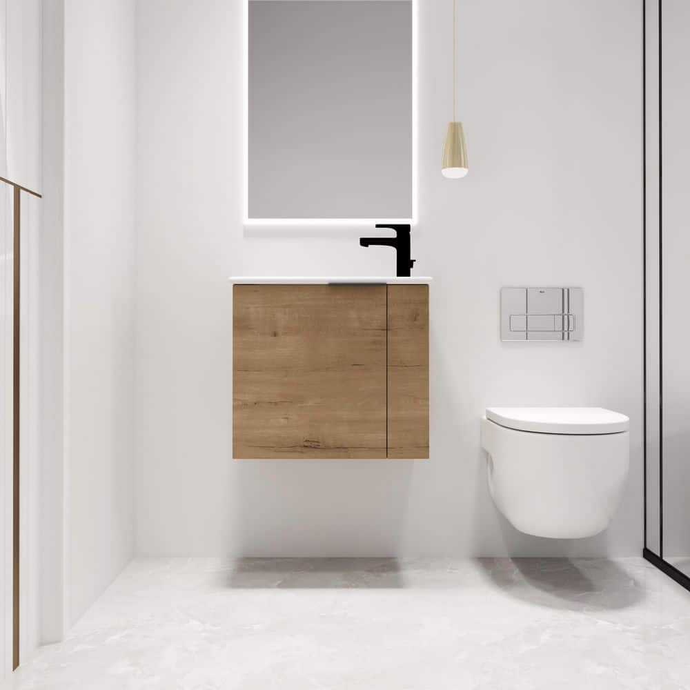22 in. W x 13 in. D x 19.7in. H Single Sink Wall-Mounted Bath Vanity in Bei