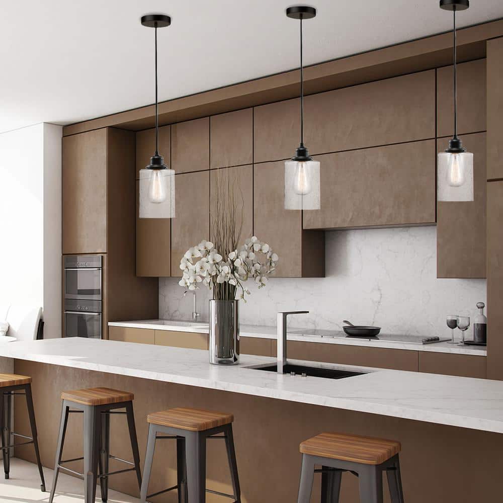 Annecy Dark Bronze Seeded Glass Adjustable Pendant Light