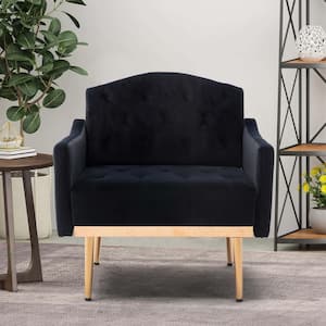 31 in. Wide Black 2-Seat Square Arm Polyester Mid-Century Modern Straight Sofa