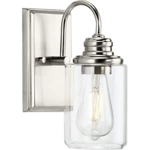 Aiken Collection 1-Light Brushed Nickel Clear Glass Vintage Wall Light