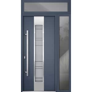 0757 50 in. x 96 in. Right-Hand/Inswing Frosted Glass Gray Graphite Steel Prehung Front Door with Hardware