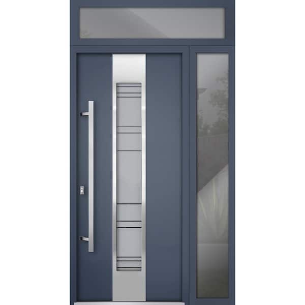 VDOMDOORS 0757 50 in. x 96 in. Right-Hand/Inswing Frosted Glass Gray Graphite Steel Prehung Front Door with Hardware