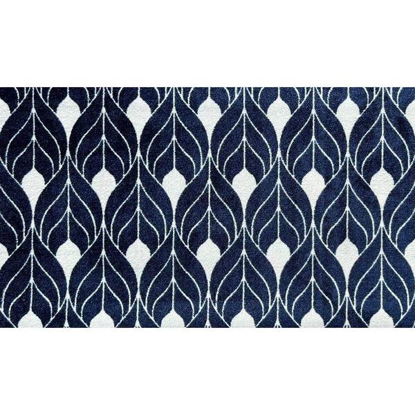 Tulle 2.29 ft x 3.92 ft Navy Blue and White Geometric Area Rug