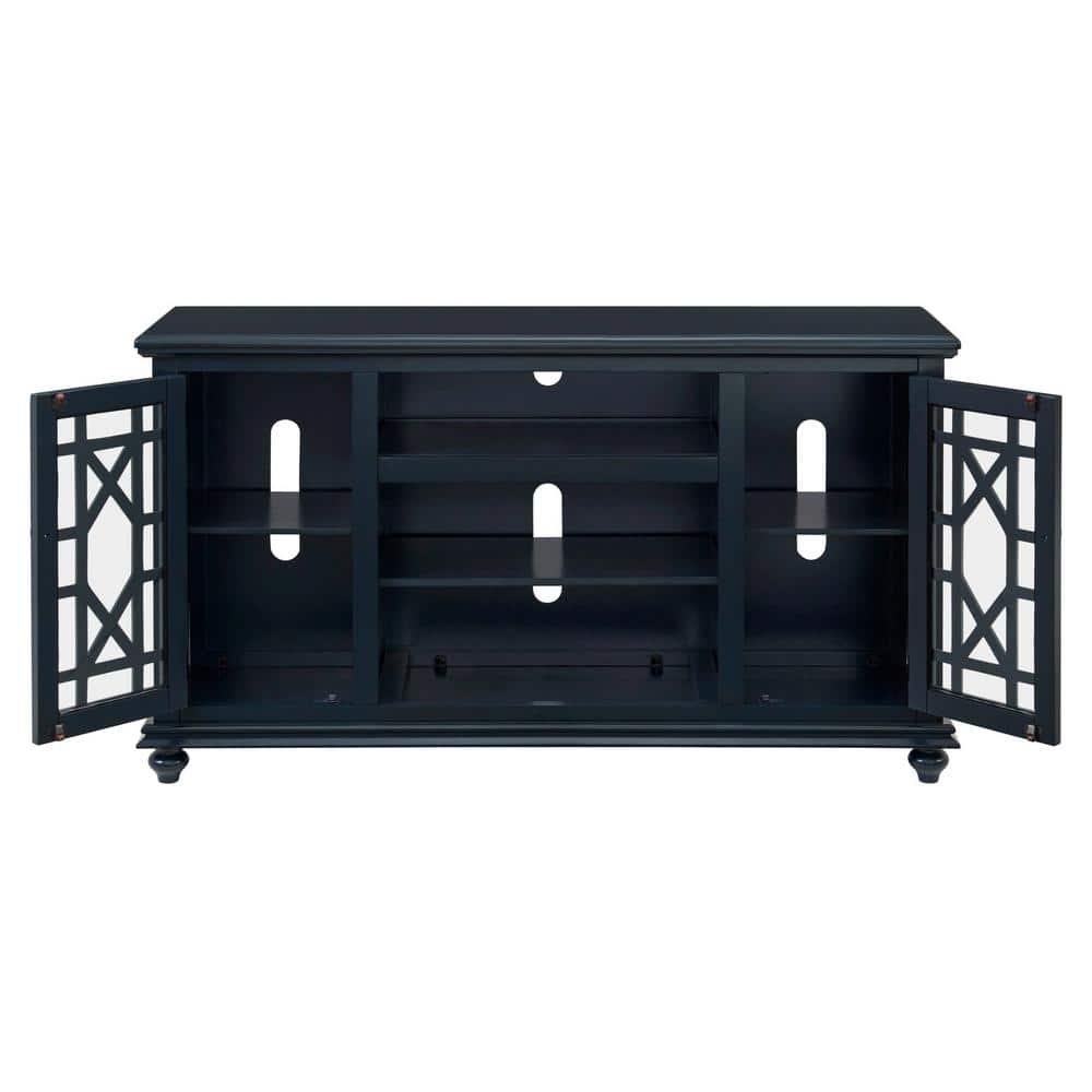 Catalina Blue Transitional 63" TV Stand with Trellis Glass Doors