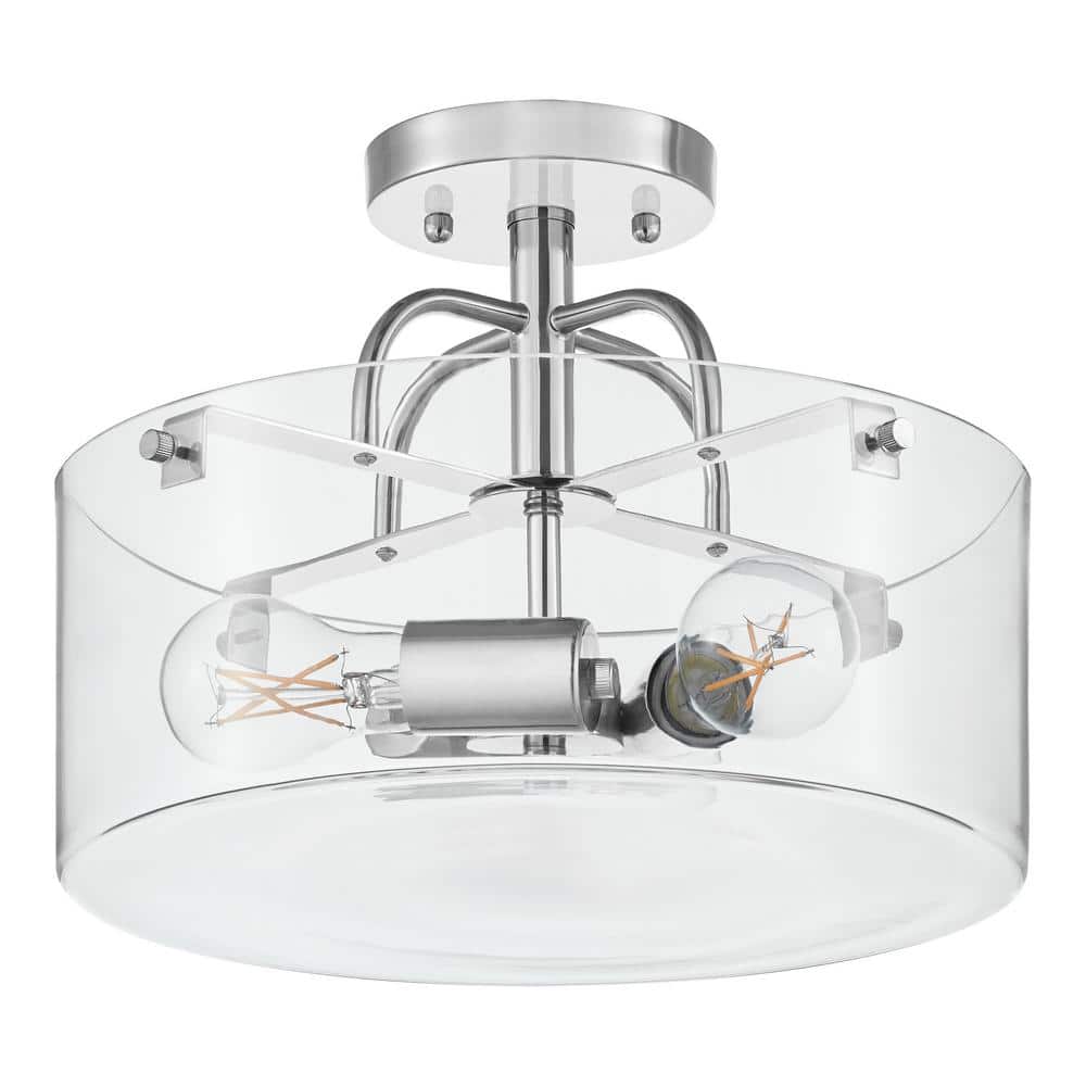 Shirwell 13.5 in. 3-Light Chrome Round Semi-Flush Mount, Modern Ceiling Lig