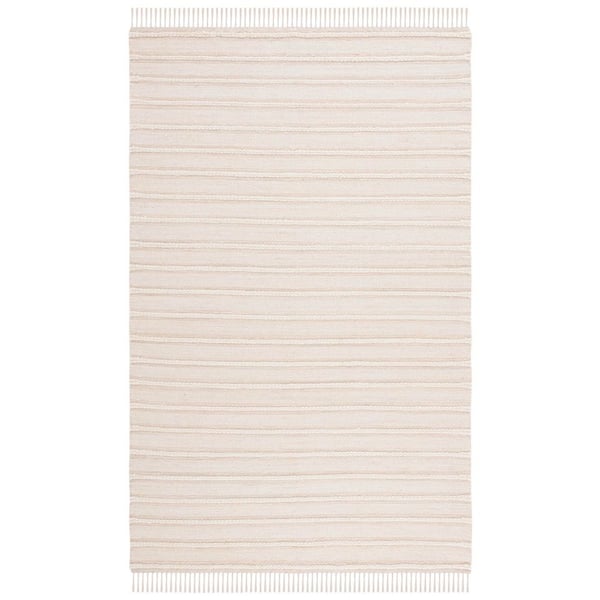 Small Rugs Solid Color SAFAVIEH Kilim 3 ft. x 5 ft. Natural/Ivory Solid Color Striped High-Low ...