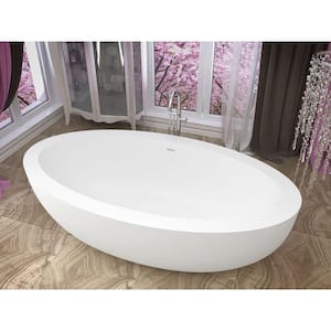 Kekehun Series 76 in. x 41 in. Flat Bottom Solid Surface Freestanding Soaking Bathtub with Center Drain in Matte White