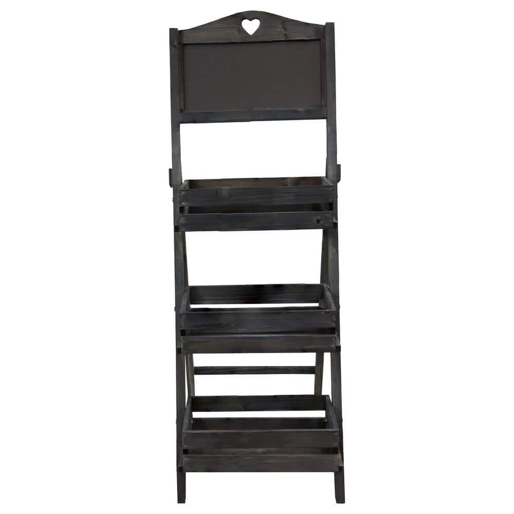 Black Fir Wood 3-Tier Ladder Plant Stand with Chalkboard