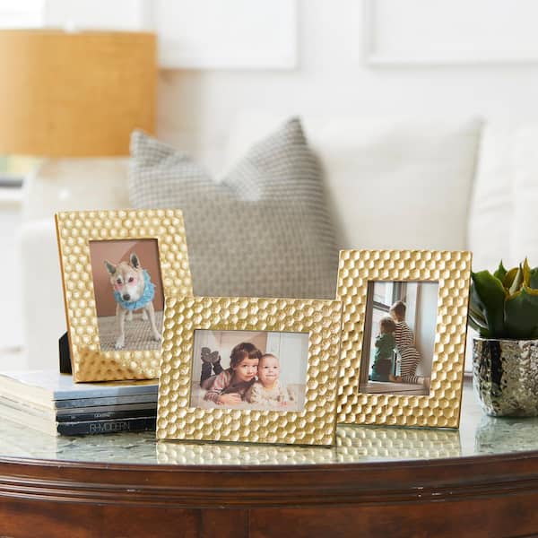 Glitzhome 8.50 in. H Gold Honeycomb Resin Tabletop Picture Frames 4 x 6 (Set of 3）