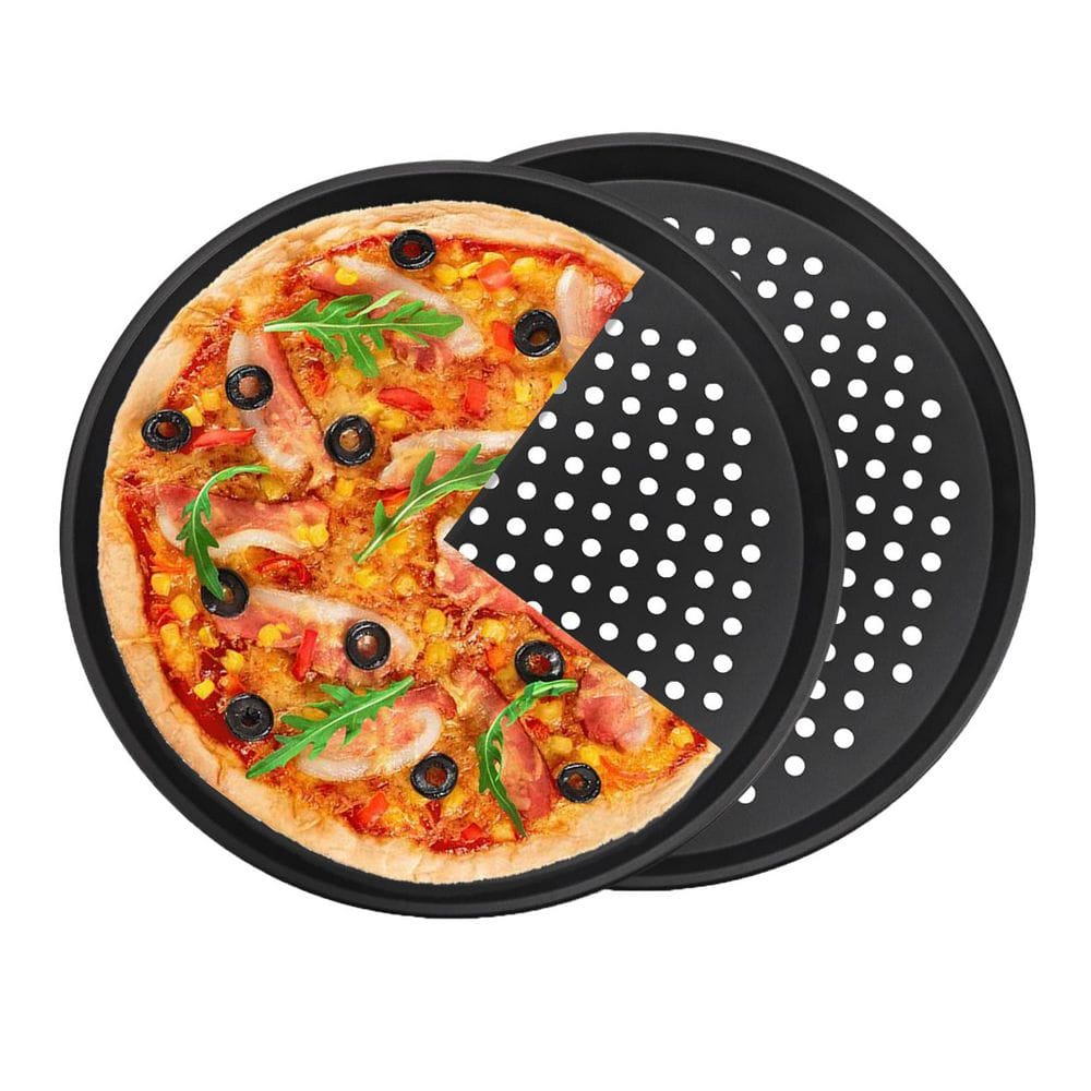 2-Piece Nonstick Carbon Steel Pizza Pan Set with Holes Perforated Round Bakeware Pizza Tray for Kitchen Oven price history on PriceWatchPro