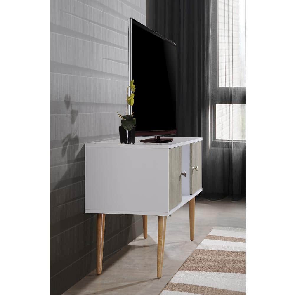 Mid-Century Modern White & Gray TV Stand with Storage