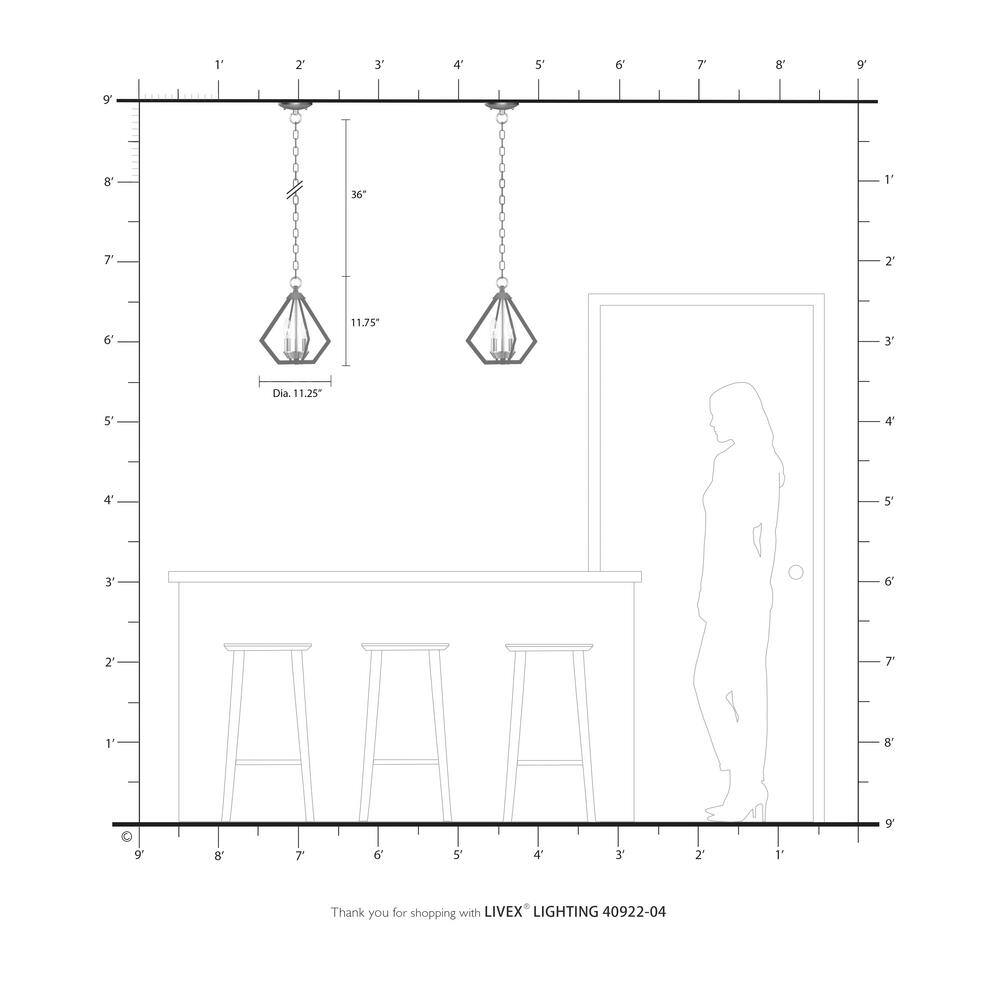 Mini Crystal LED 2-Light Indoor/Outdoor Pendant - Black & Brushed Nickel