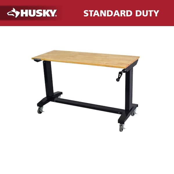 46 in. Wide x 18 in. Deep Adjustable Height Work Table With Wood Top, Gloss Black