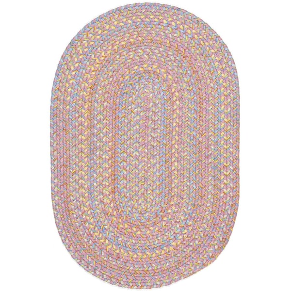 Rhody Rug Play Date Pink Multi 2 ft. x 4 ft. Oval Indoor/Outdoor Braided Area Rug