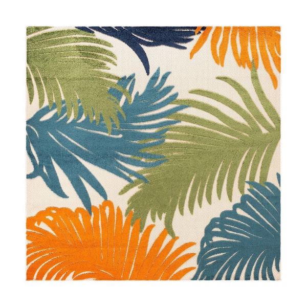 Contemporary Tropical Large Floral Multi 6 ft. 6 in. x in. 6 ft. 6 in. Square Indoor/Outdoor Area Rug