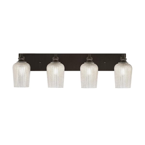 Unbranded Albany 32.25 in. 4 Light Espresso Vanity Light with Silver Textured Glass Shades