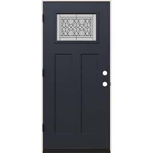 36 in. x 80 in. Right-Hand 1/4 Lite Craftsman Selwyn Decorative Glass Black Fiberglass Prehung Front Door