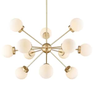 12-light Champagne Gold Sputnik Chandelier with Frosted Glass Shade for Kitchen Island with no Bulbs Included