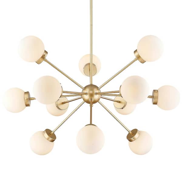 JAZAVA 12-light Champagne Gold Sputnik Chandelier with Frosted Glass Shade for Kitchen Island with no Bulbs Included