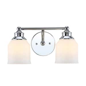 Lydia 14 in. 2-Light Iron/Frosted Glass Farmhouse Cottage LED Chrome Vanity Light