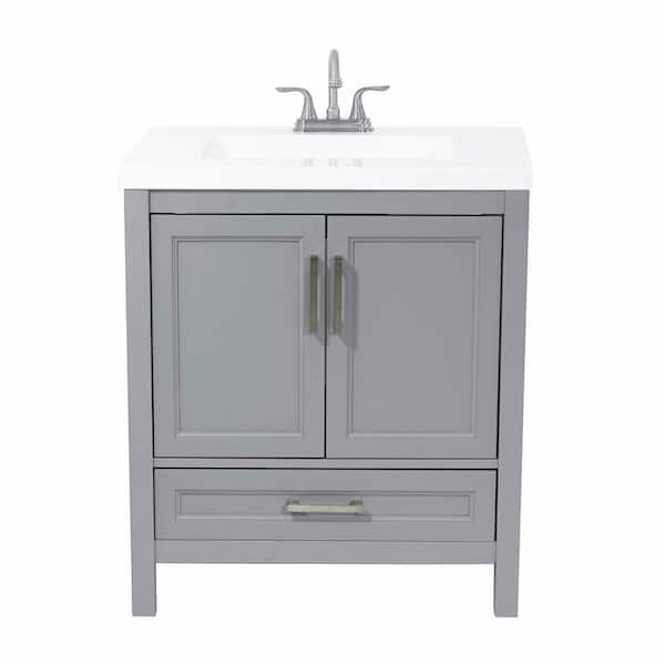 Amluxx Salerno 31 in. Bath Vanity in Grey with Cultured Marble Vanity Top in White with White Basin