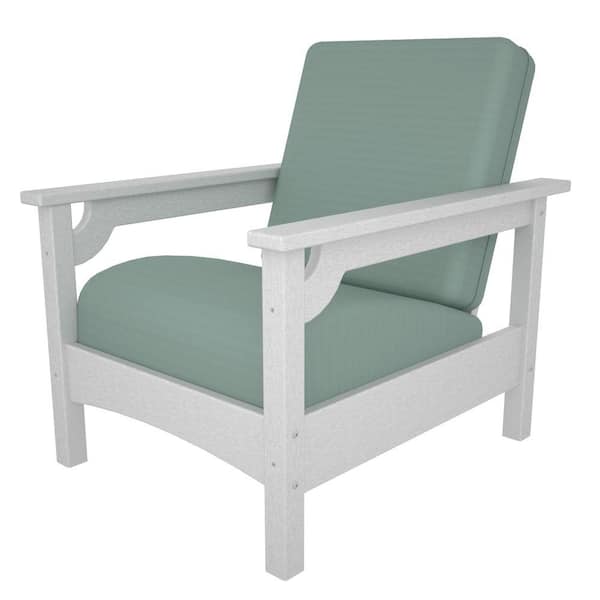 POLYWOOD Club White All-Weather Plastic Outdoor Chair with Sunbrella Spa Cushions