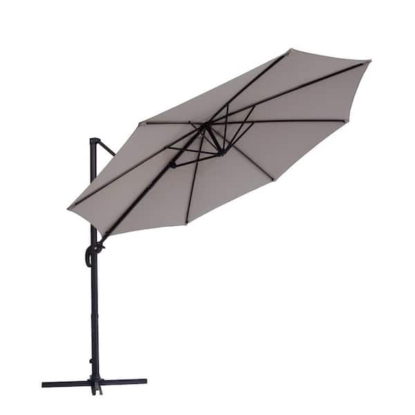 10 ft. Offset Tiltable Beige Patio Umbrella