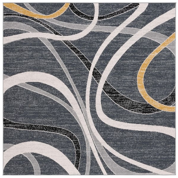 Odyssey 7 ft. x 7 ft. Black/Gray Gold Abstract Swirls Square Area Rug
