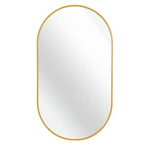 20 in. W x 28 in. H Oval Framed Hook Wall Bathroom Vanity Mirror in Gold