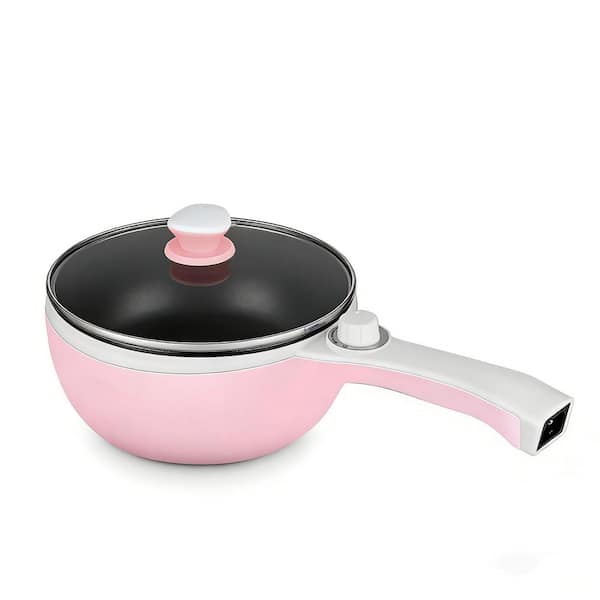 1.5 L Mini Portable Electric Hot Pot, Stainless Steel Non-Stick Sauté Pan, Rapid Noodles Electric Pot, Pink