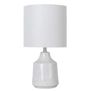 16 in. White Ceramic Table Lamp with Black Speckles and White Fabric Shade