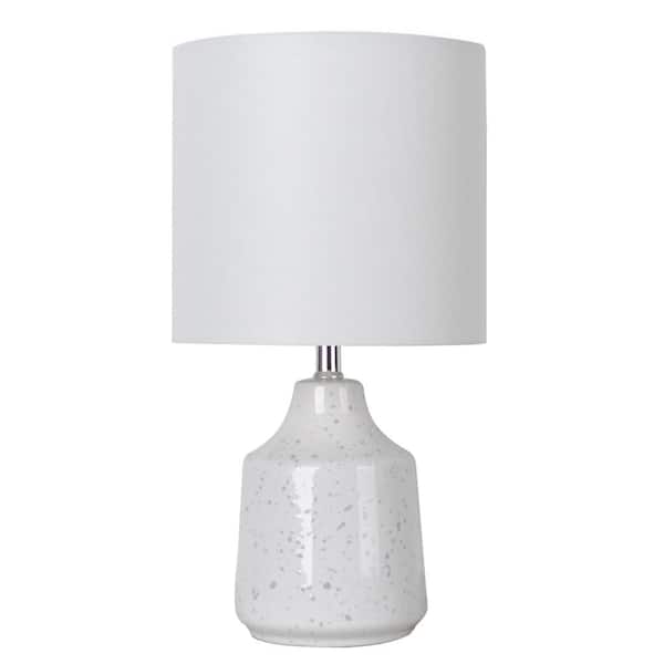 Hampton Bay 15 in. White Ceramic Table Lamp with Black Speckles and White Fabric Shade - Title 20 Compliant