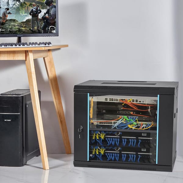 9U Wall Mount Network Server Rack Cabinet Enclosure 15.5 in. Deep Door Lock