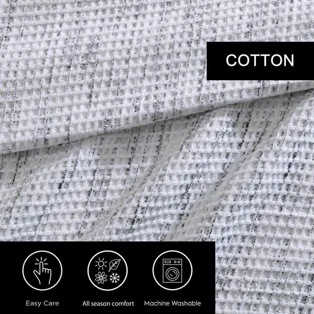 King White and Black Cotton Waffle Weave Blanket