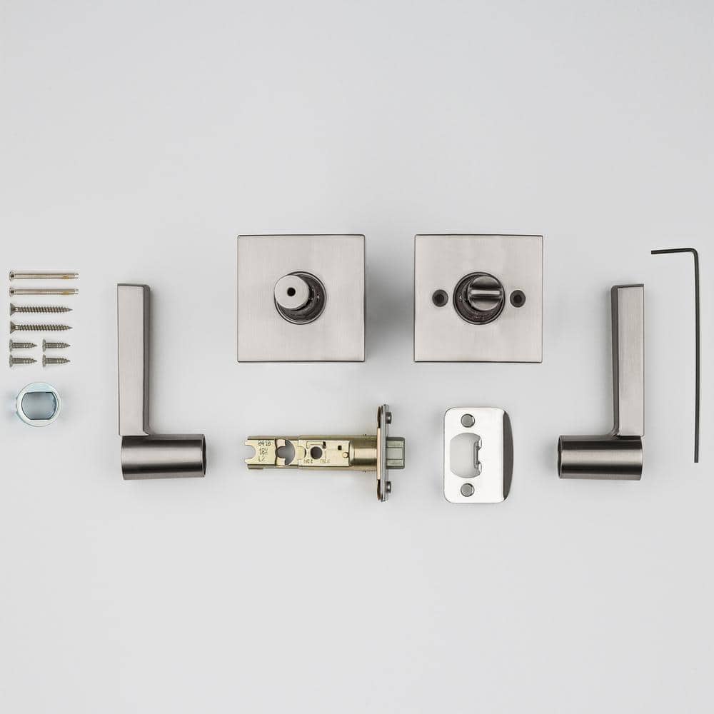 Satin Nickel Square Privacy Door Lever for Bed/Bath