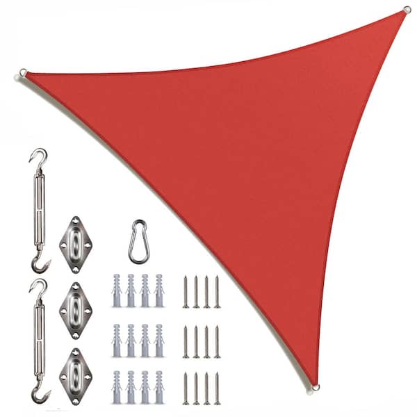 COLOURTREE 16 ft. x 16 ft. x 16 ft. 190 GSM Red Equilateral Triangle Sun Shade Sail with Triangle Kit