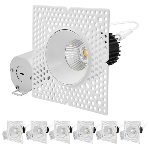 LUXRITE 2" Integrated LED Recessed Light Push-n-Lock Trimless 12W 1100LM 5CCT 60° Dimmable Damp Rated IC Rated CRI 90 ETL 6 Pack