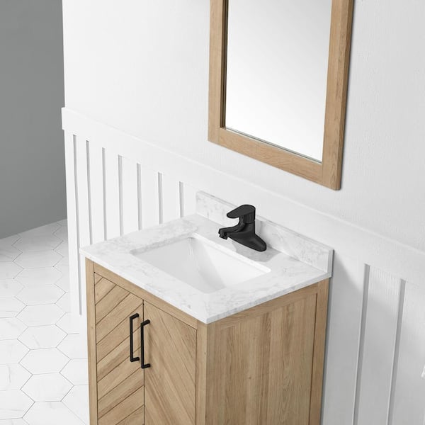 Huckleberry 24 in. W x 19 in. D x 34 in. H Single Sink Bath Vanity in Weathered Tan with White Engineered Marble Top